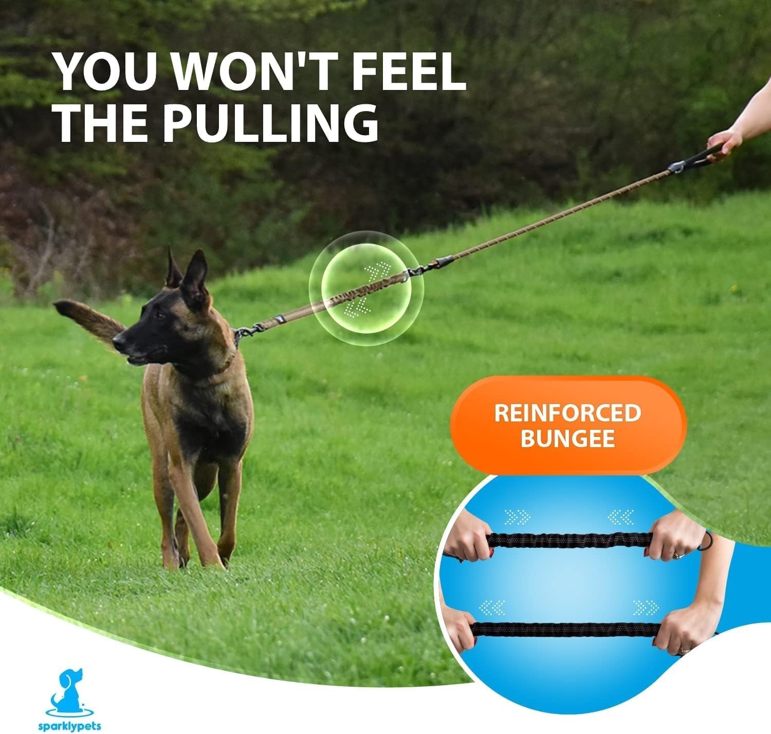 - Heavy Duty Bungee Rope Leash for Large and Medium Dogs - No Pull, Shock Absorber Long Dog Training Lead - No Slip Reflective Line for outside (5.5 Ft Bungee Leash)