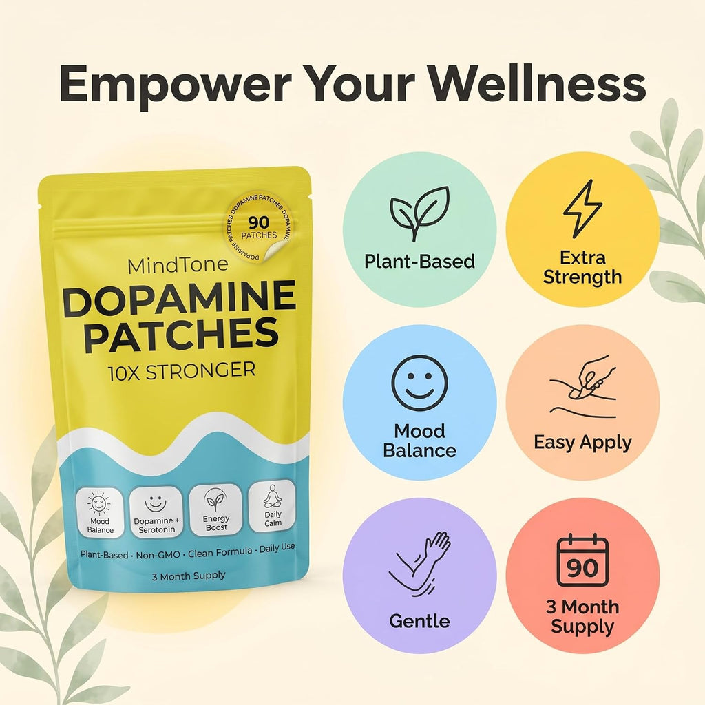 Dopamine Patches Extra Strength – 90 Count Plant-Based Non-Gmo Mood Support & Energy Patch – Dopamine & Serotonin Balance – Mood Balance Patch for Women & Men – 3 Month Supply