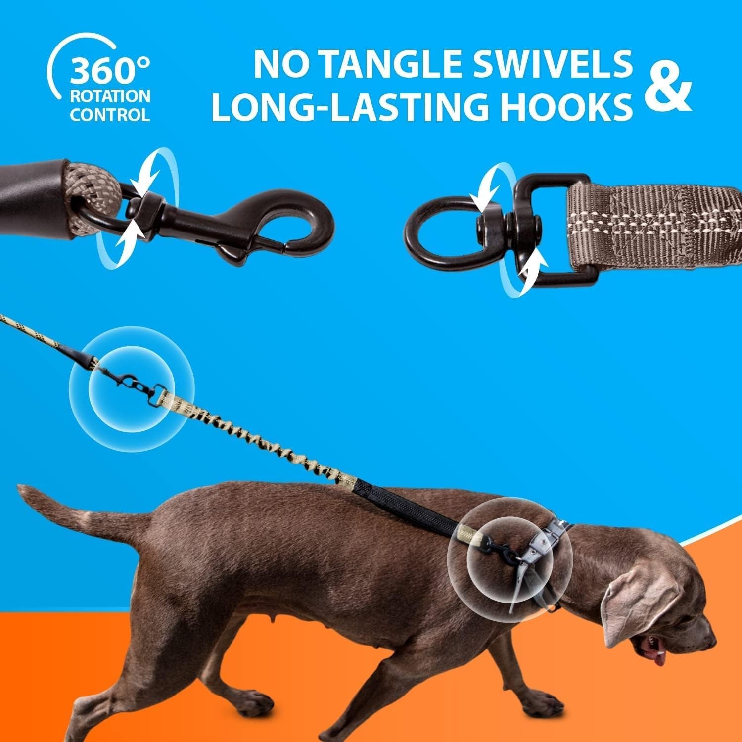 - Heavy Duty Bungee Rope Leash for Large and Medium Dogs - No Pull, Shock Absorber Long Dog Training Lead - No Slip Reflective Line for outside (5.5 Ft Bungee Leash)